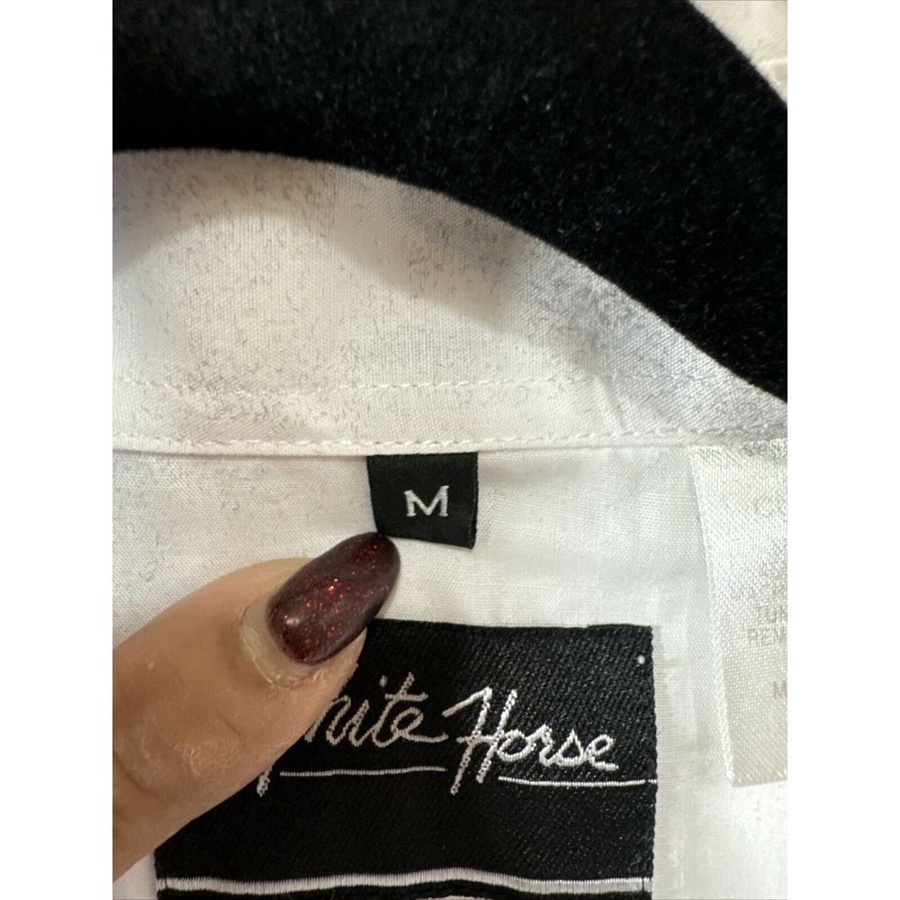 White Horse Men Medium Western Shirt Cowboy Cut‎ Horse Embroidery Rockabilly - Picture 2 of 13